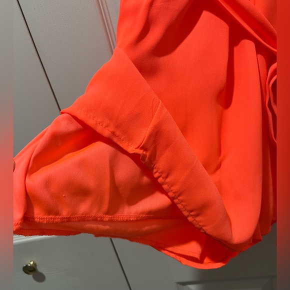 Fashion Nova Neon Coral Chiffon Romper NWT - Picture 9 of 13